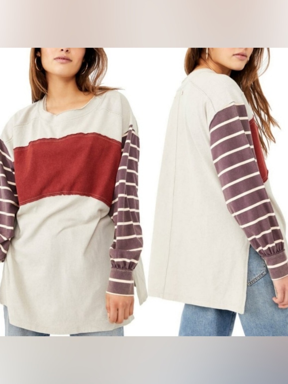 We The Free Awesome Tee Long Sleeve Oversized Berry Combo Colorway Size Medium